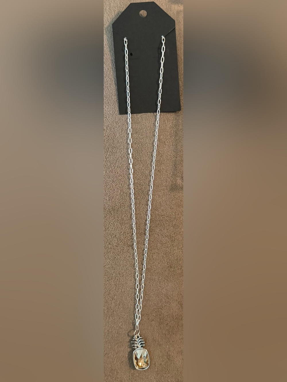 Sterling-Tone Link Necklace with Swarovski Amber Pineapple Crystal Pendant